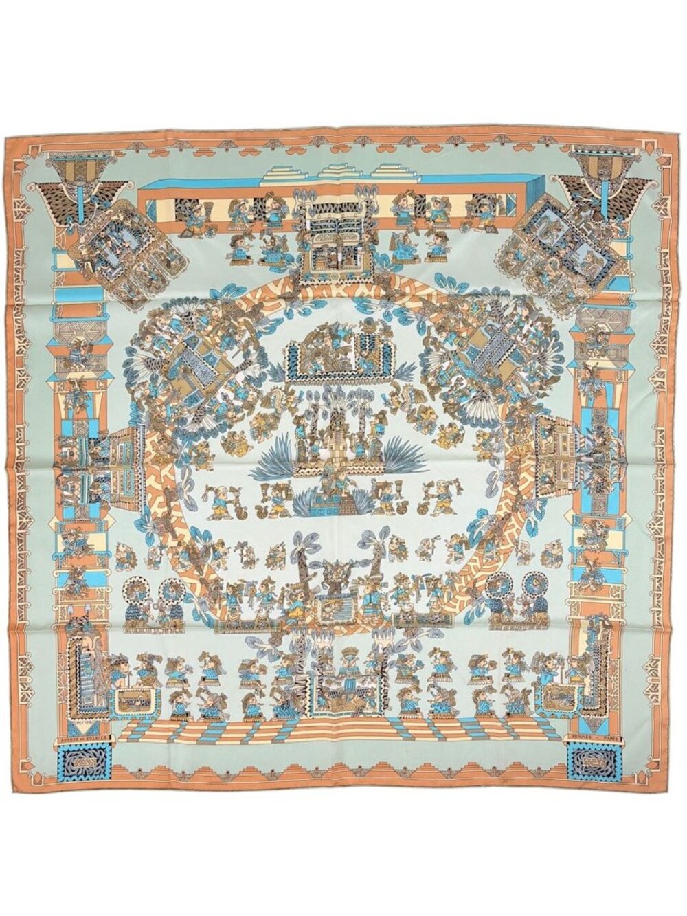 Hermes Carre 90 Astres Et Soleils Scarf Celestial and Sun Silk Light Green